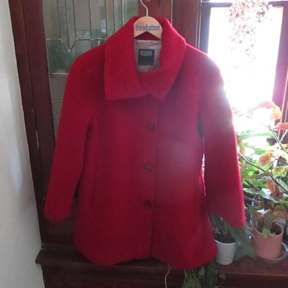 Hilary Radley Red Wool Alpaca Blend Peacoat Jacket Swing Coat Made in Peru M - Picture 9 of 17